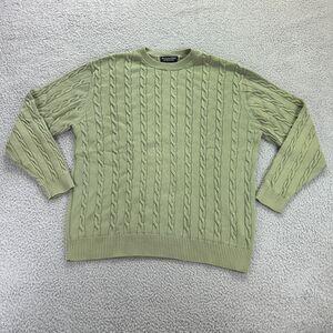 Roundtree & Yorke Womens Green Cable Knit Long Sleeve Crew Neck Sweater Size L